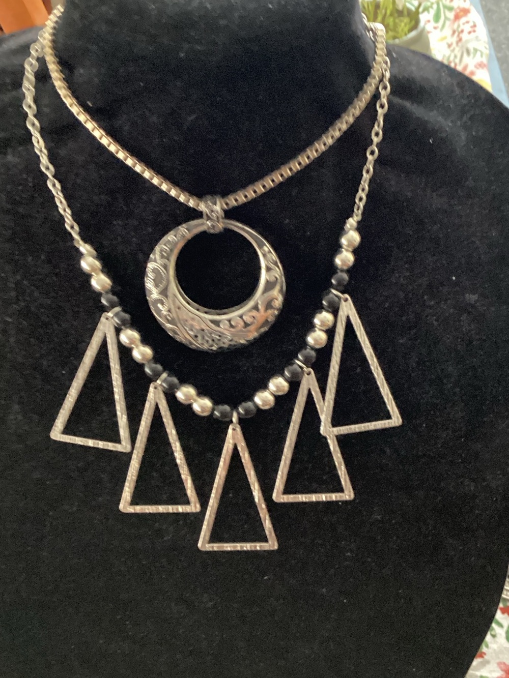 Silver-Tone Layered Geometric Pendant Necklace - Women Jewelry